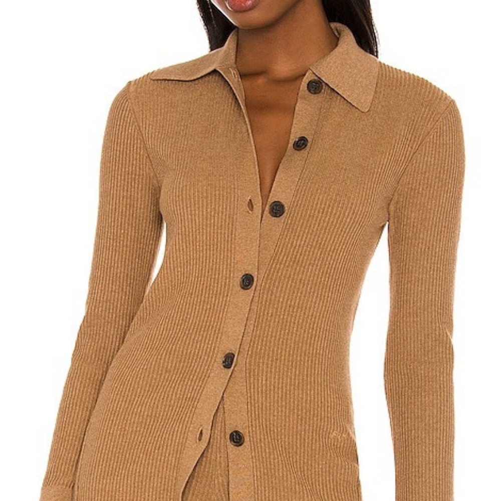 Frame NWT L/S Ribbed Cardigan Cafe Au Lait